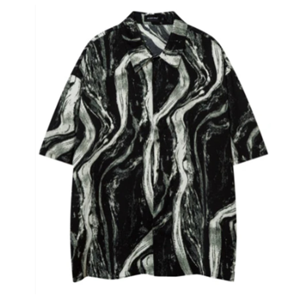 【ReIAx】Random Swirl Darkness Design Over Short Sleeve Shirt  RX0014