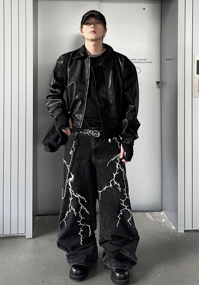 【DARKFOG】Thunder Break Monotone Color Wide Tuck Denim Pants  DF0033