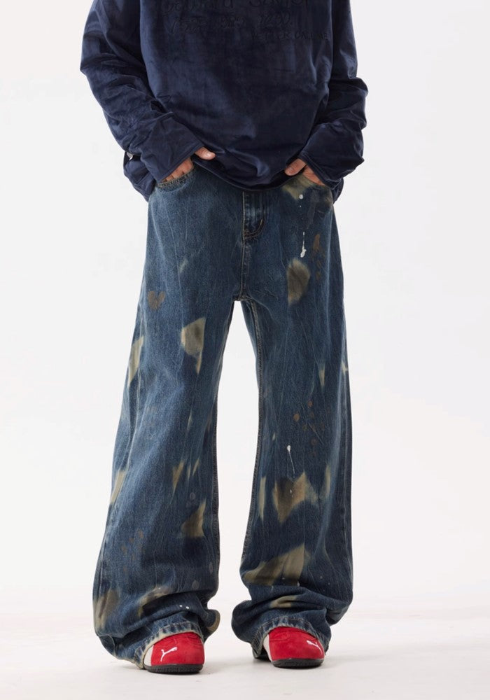 【BTSG】Point wash vintage processed wide straight denim pants  BS0051