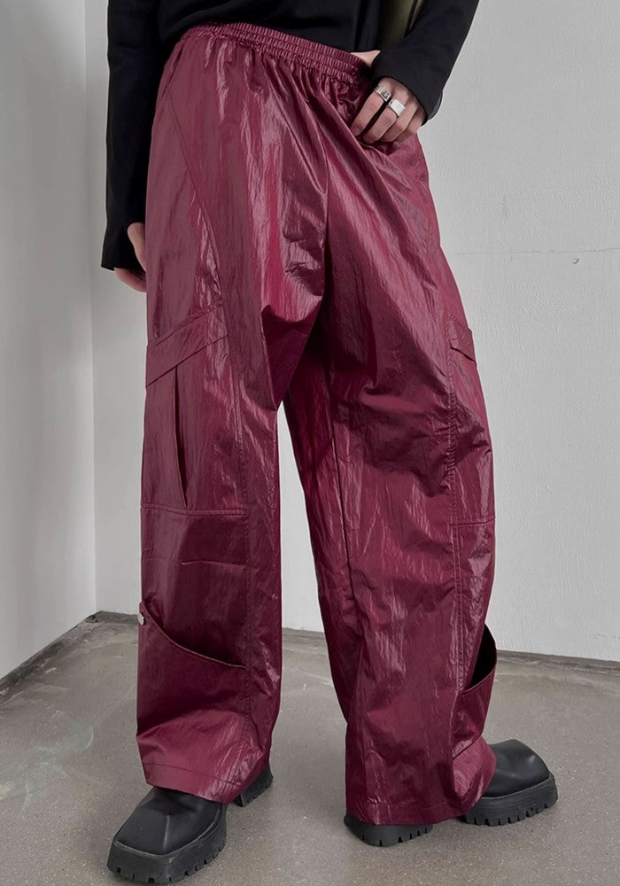 【SOULWORKER】Shiny faux fabric wide silhouette balance color wide pants  SW0038