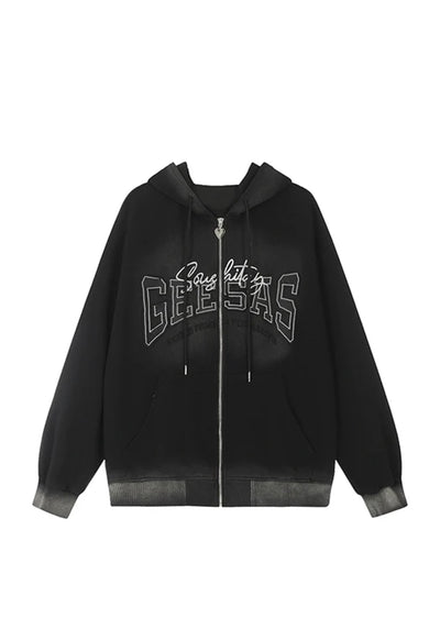 【Eleven shop97】Grunge street design full zip style initial hoodie  ES0027