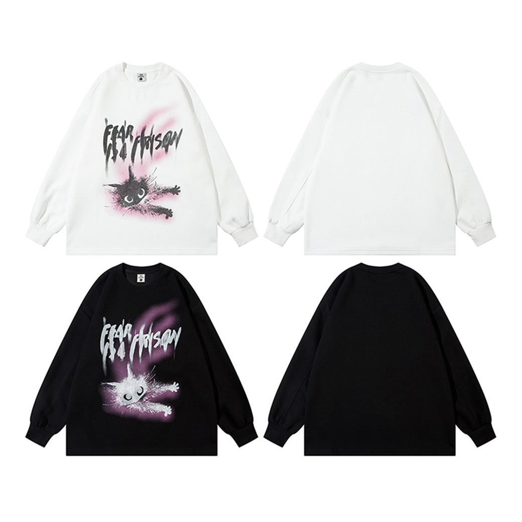 【NIHAOHAO】Dark Wave Cat Illustration Design Basic Style Sweatshirt  NH0180