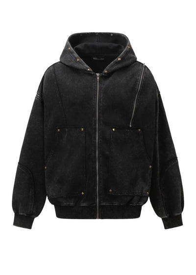 【Mz】Grunge wash dark core color full zip hoodie  MZ0063