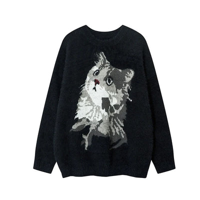 【NIHAOHAO】Cat front illustration Y2K from design knit sweater  NH0160