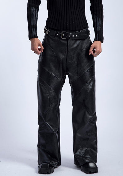 【PLAN1ONE】High leather design wide straight silhouette pants  PL0039