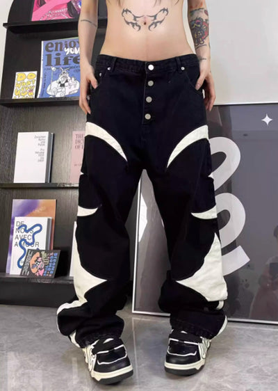 【TOKI】Side unique star design wide straight silhouette denim pants  TK0006