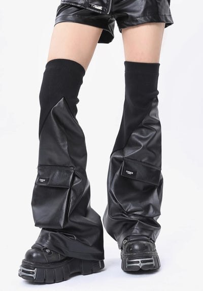 【ROY11】Pocket Design Flare Over Black Coated Leg Warmers  RY0007