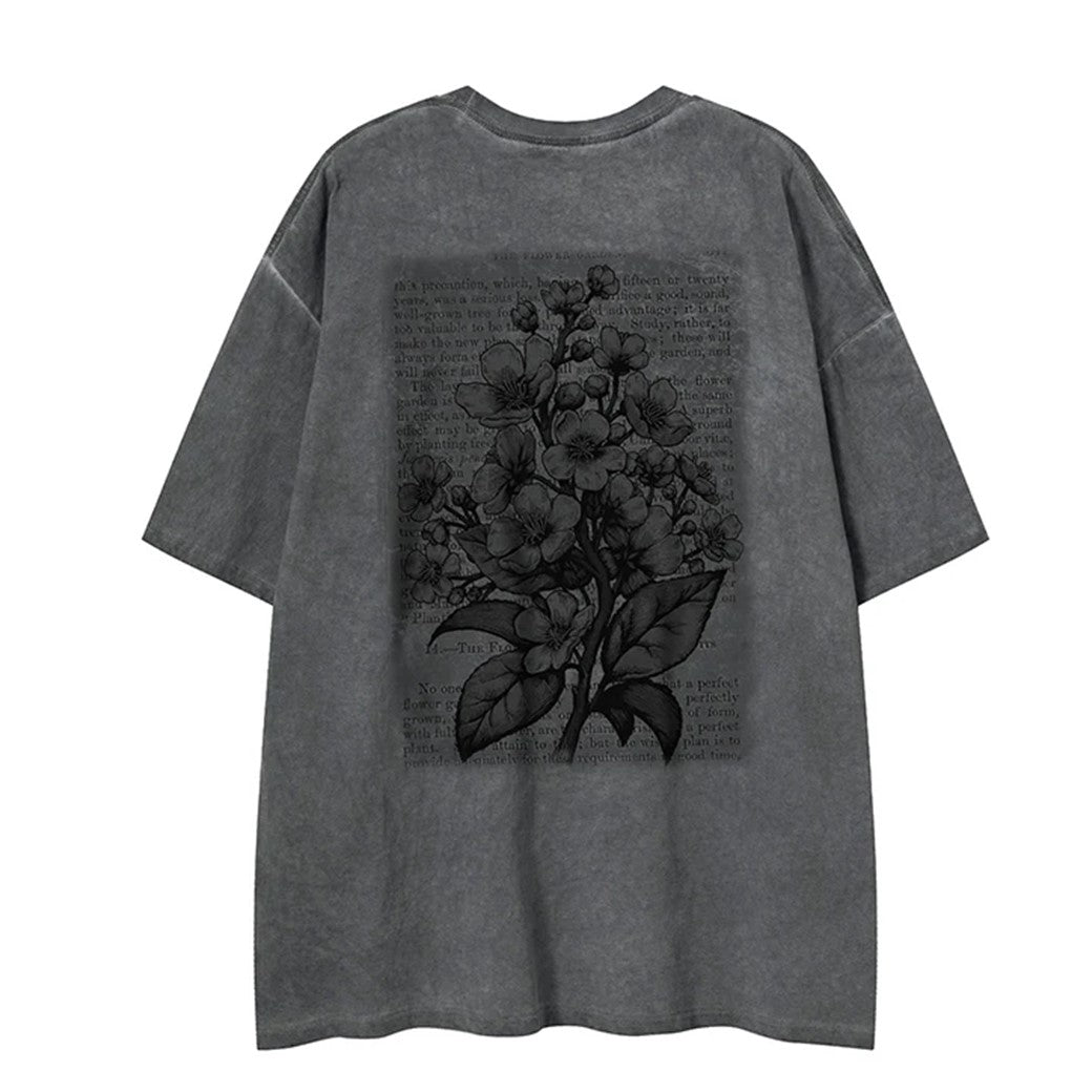 【From Mars】Dull front floral illustration design short sleeve T-shirt  FS0006