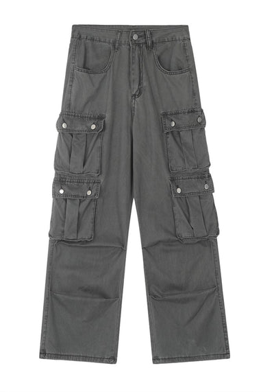 【W3】Double pocket wide silhouette base muted color cargo pants  WO0082