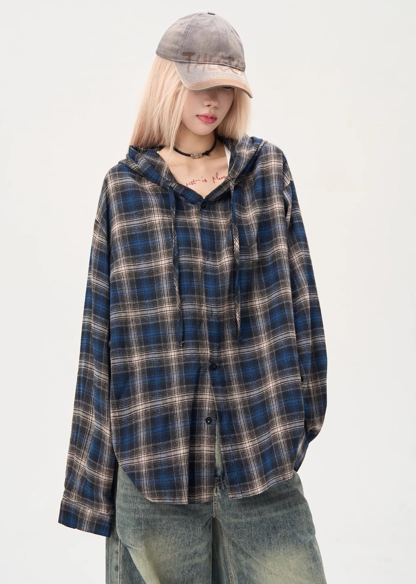 【MAXDSTR】Balance check design hoodie accent long sleeve shirt  MD0177