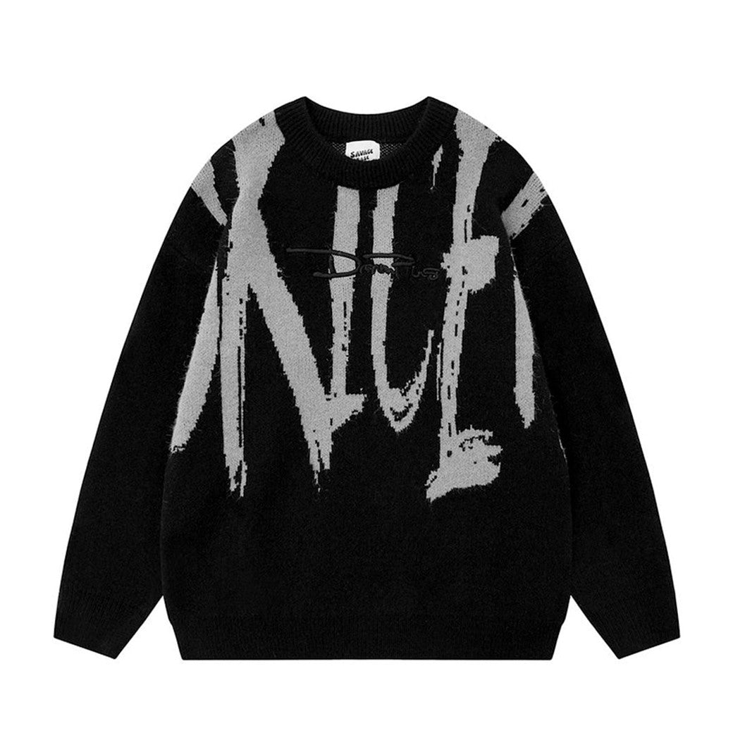 【NIHAOHAO】Painted neck initial design street style knit sweater  NH0157