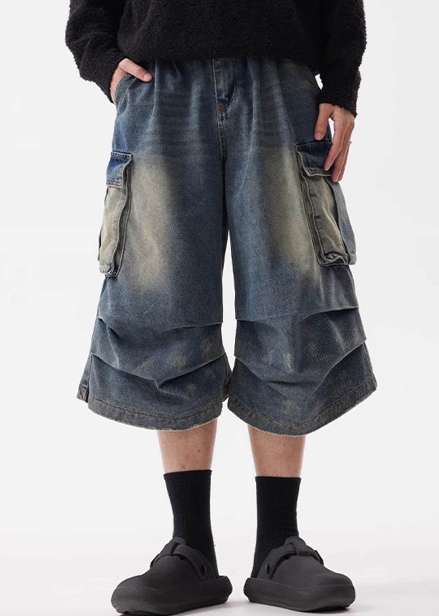 【ACRARDIC】Random wash grunge tuck short denim pants  AI0015