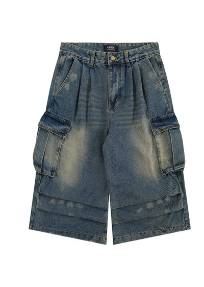 【Rayohopp】Dull wash wide silhouette denim shorts  RH0131