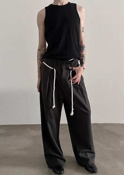 【Very Fewest】Coarse grain fabric design elastic waist slacks pants  VF0034