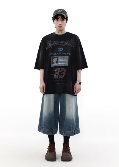 【MR nearly】Multiple dull initial design oversized short sleeve T-shirt  MR0103