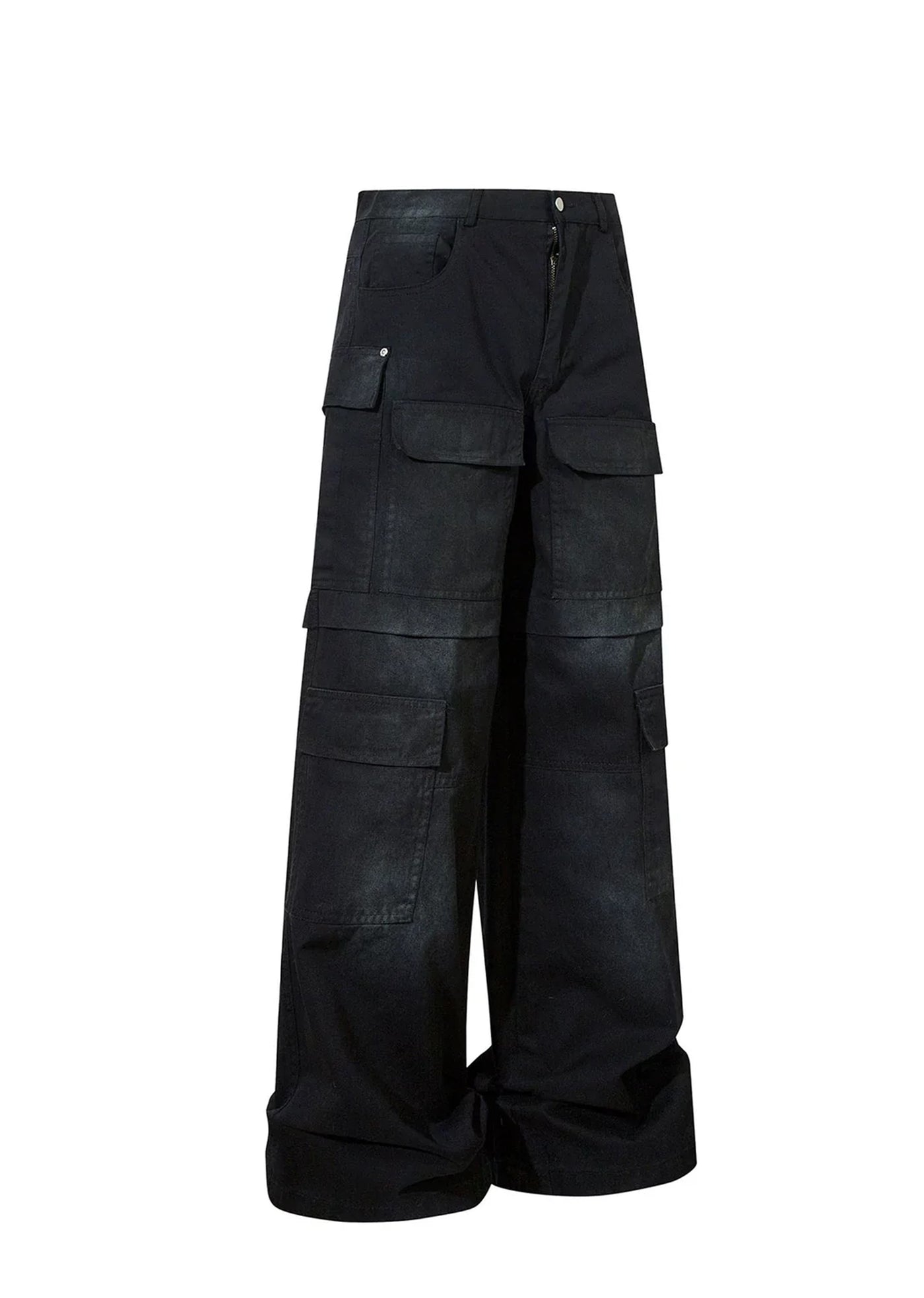 【TR BRUSHSHIFT】Tuck silhouette multi-pocket design black pants  TB0046