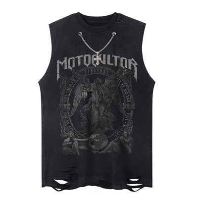 【NIHAOHAO】Gothic front design middle distressed sleeveless  NH0123