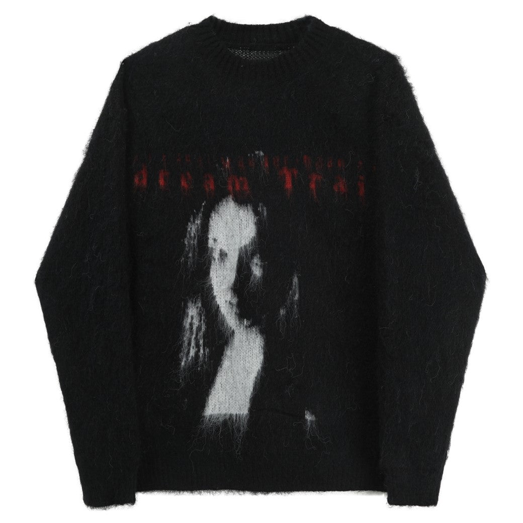 【ANNX】Front dark girl illustration design loose silhouette knit sweater  AN0020