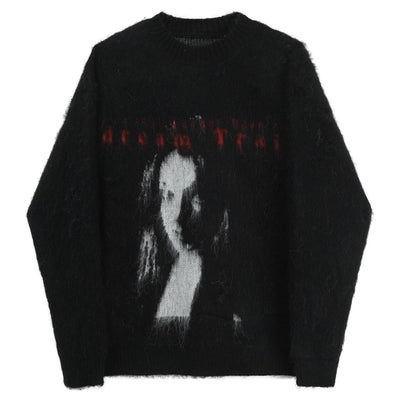 【ANNX】Front dark girl illustration design loose silhouette knit sweater  AN0020