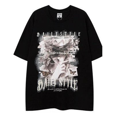 【NIHAOHAO】Mysterious woman silhouette front illustration design short sleeve T-shirt  NH0129