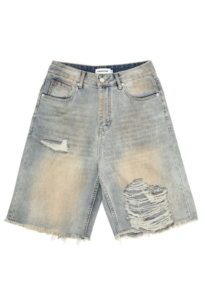 【GIBBYCNA】Multi-distressed design short silhouette denim pants  GC0016