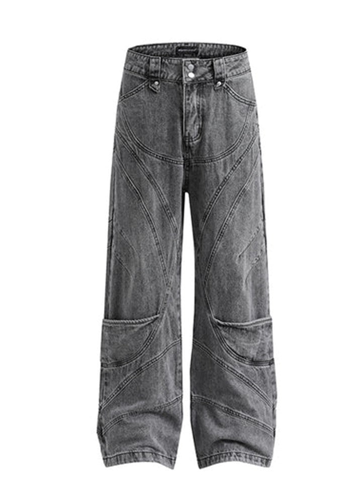 【MR nearly】Wavy gray design color wide silhouette denim pants  MR0124