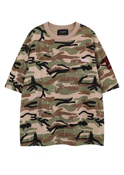 【H GANG X】Simple camouflage basic style street short sleeve T-shirt  HX0111