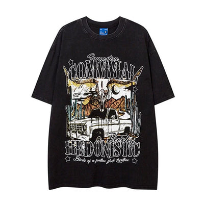 【NIHAOHAO】Special grunge street illustration design short sleeve T-shirt  NH0153