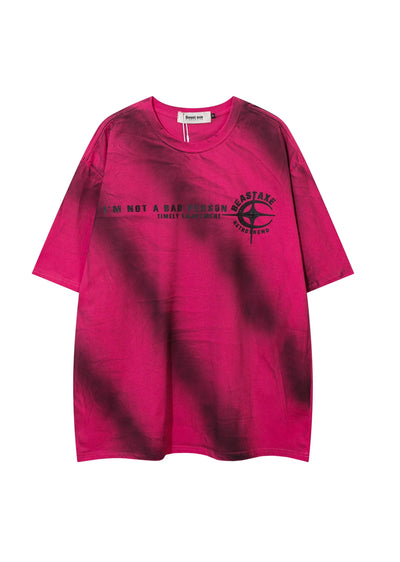【Blacklists】Diagonal black washed break cloth short sleeve T-shirt  BL0026