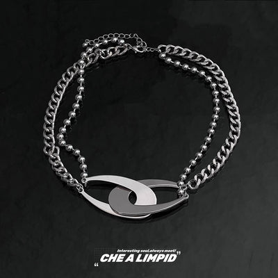 【CHEALIMPID】Double cross booking safety pin style silver necklace  CL0002