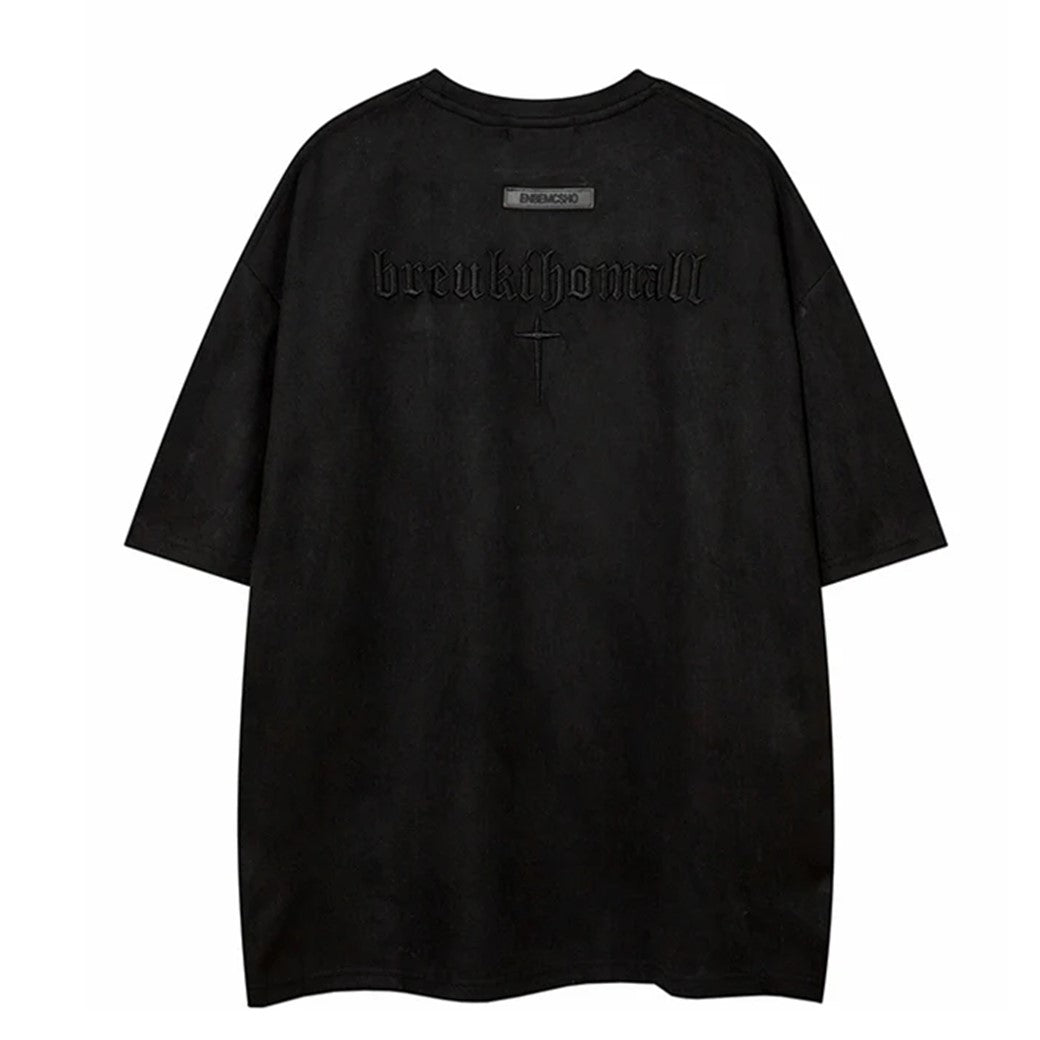 [VEG Dream] Simple cross design over silhouette dull color short sleeve T-shirt VD0237