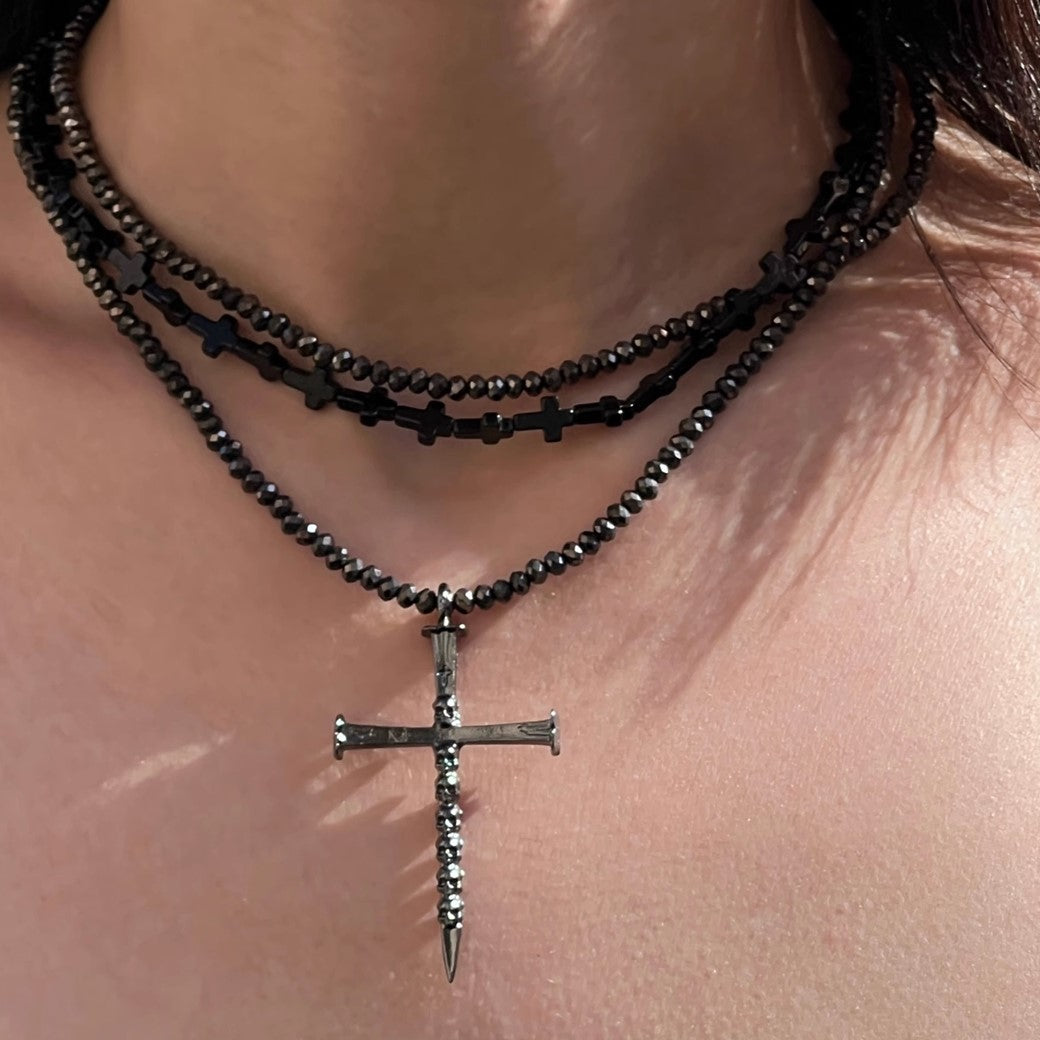 【CHEALIMPID】Double Black Kings Cross Design Necklace  CL0011