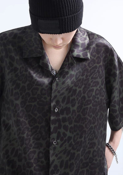 [GRNL] Green Oval Dark Color Leopard Print Short Sleeve Shirt GN0008