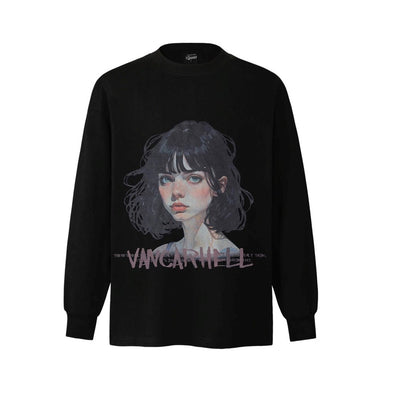 【Mz】Long-awaited girl illustration design basic long-sleeved T-shirt  MZ0028