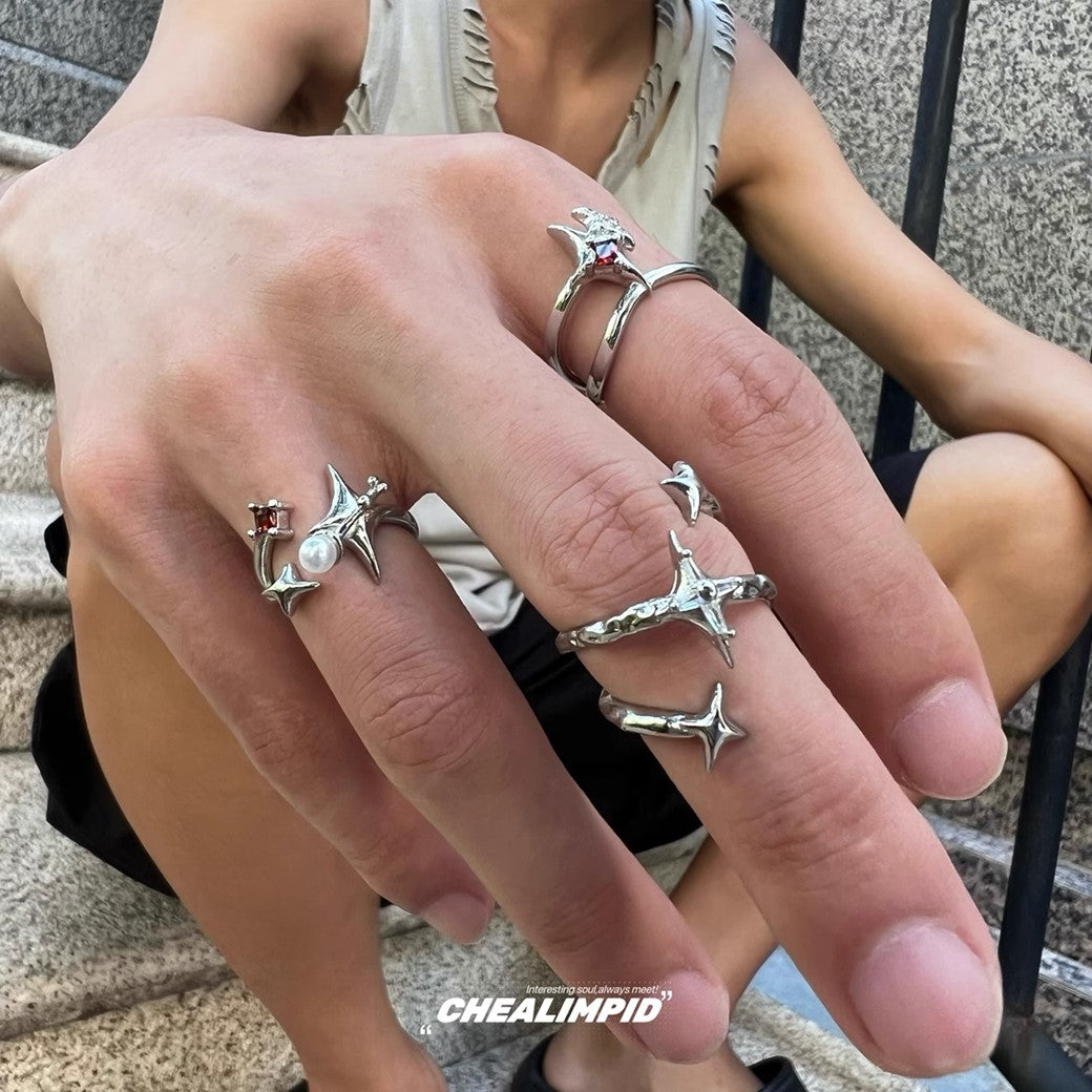 【CHEALIMPID】Cross gimmick unique design silver ring  CL0007