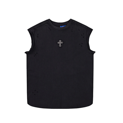 【Mz】Front and back cross motif design basic black sleeveless top  MZ0081