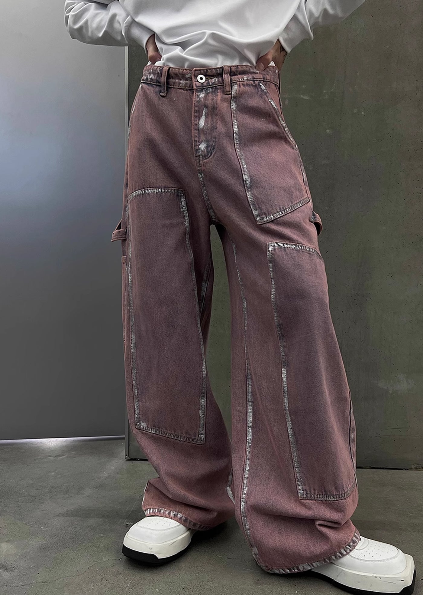 【SOULWORKER】Pinky purple color design line silhouette denim pants  SW0018