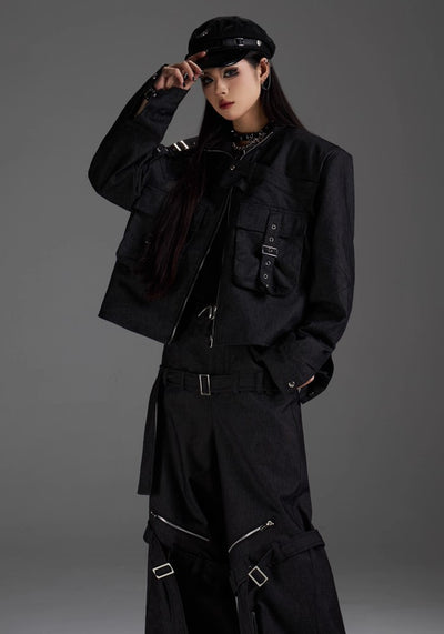 【NOMANIAI 】Simple gimmick design dark black design jacket  NA0012