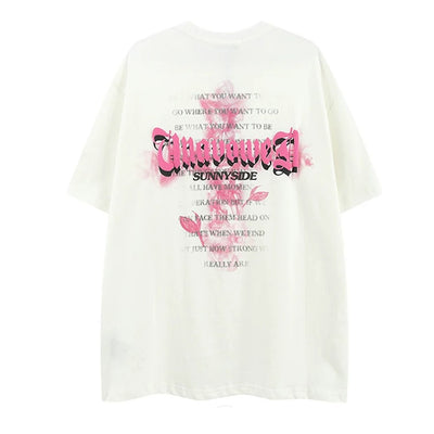 【VEG Dream】Pink initial front design dark style short sleeve T-shirt  VD0232