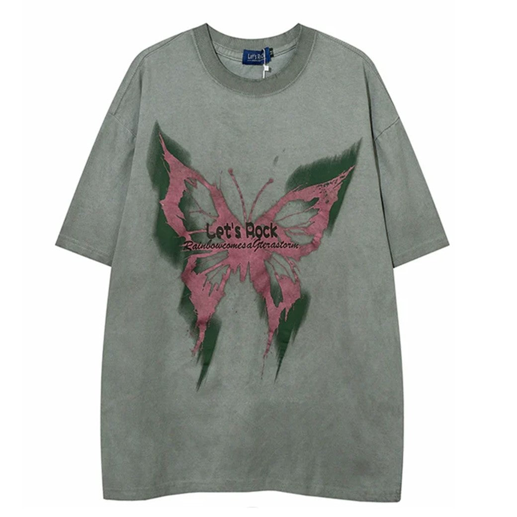 【VEG Dream】Dull base color design butterfly illustration short sleeve T-shirt  VD0233