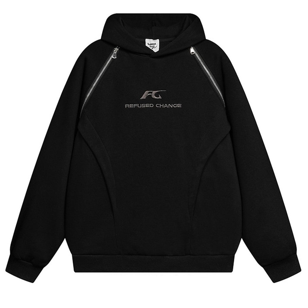 【NIHAOHAO】Double zip design wave silhouette dark hoodie  NH0185