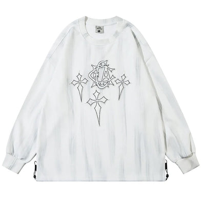 【NIHAOHAO】Cross subculture design logo double collar loose sweatshirt  NH0177