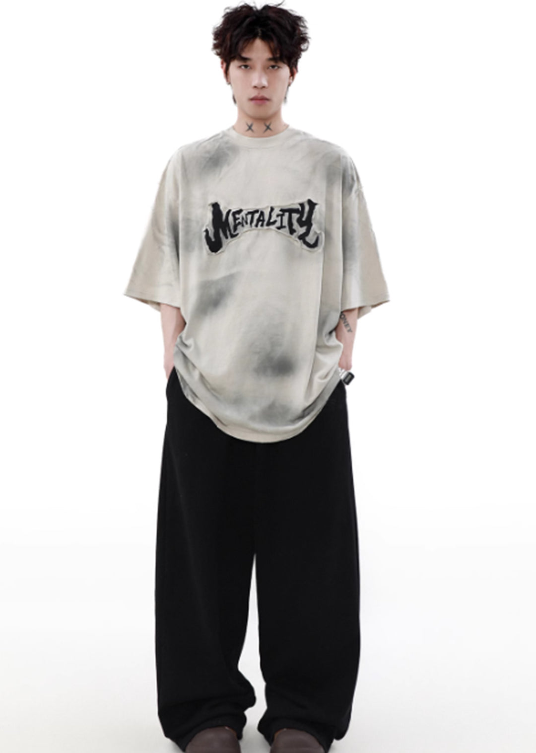MR nearly] Dull grunge color design wide dress short sleeve