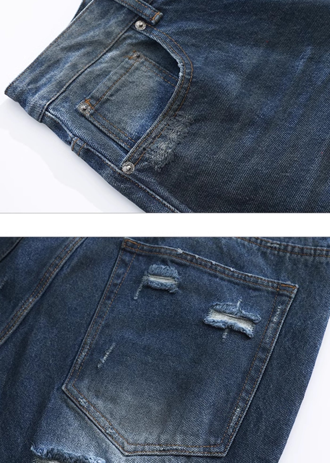 【CUIBUJU】Distressed simple dark blue denim pants  CB0045