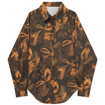 [ANNX] Dull leaf design stylish color long sleeve shirt AN0014