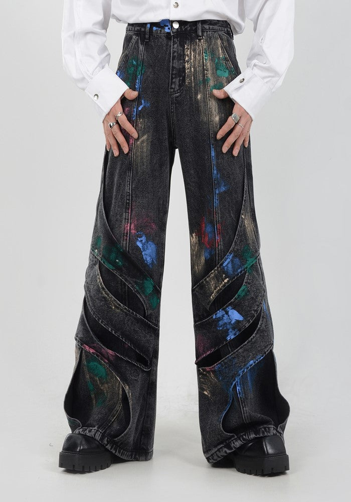 【LUCE GARMENT】Painted wide gimmick silhouette denim pants  LG0056