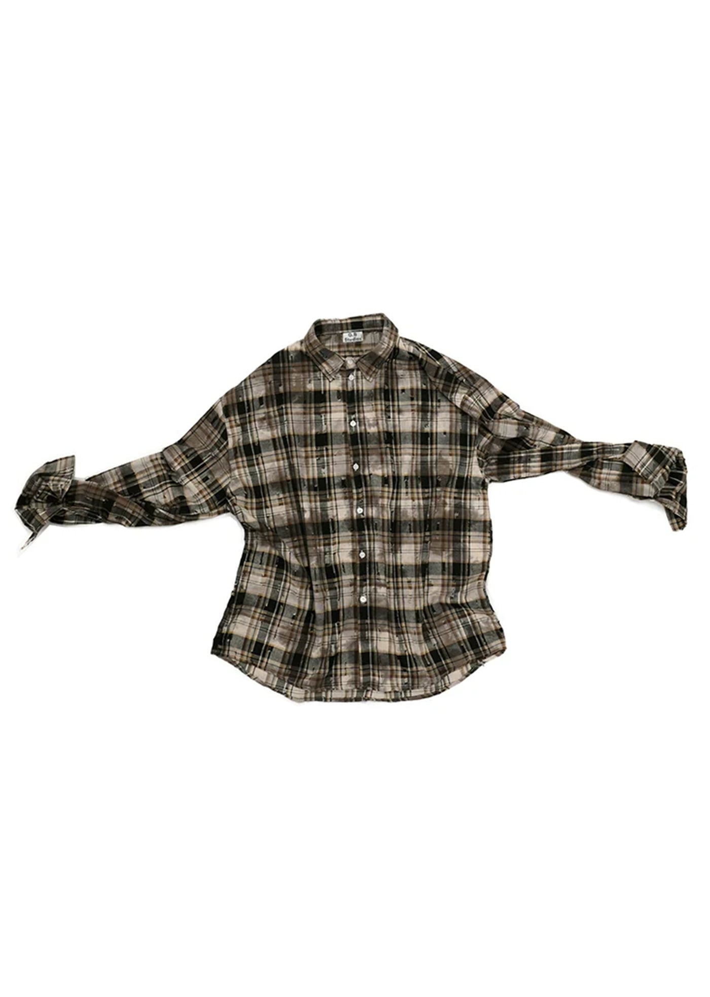 【GIBBYCNA】Random damage regular check pattern design long sleeve shirt  GC0012