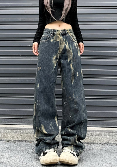 【W3】Point Wash Color Wild Street Denim Pants  WO0083