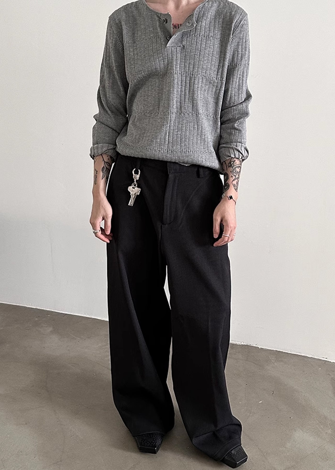 【Very Fewest】Wide loose silhouette simple design slacks  VF0030