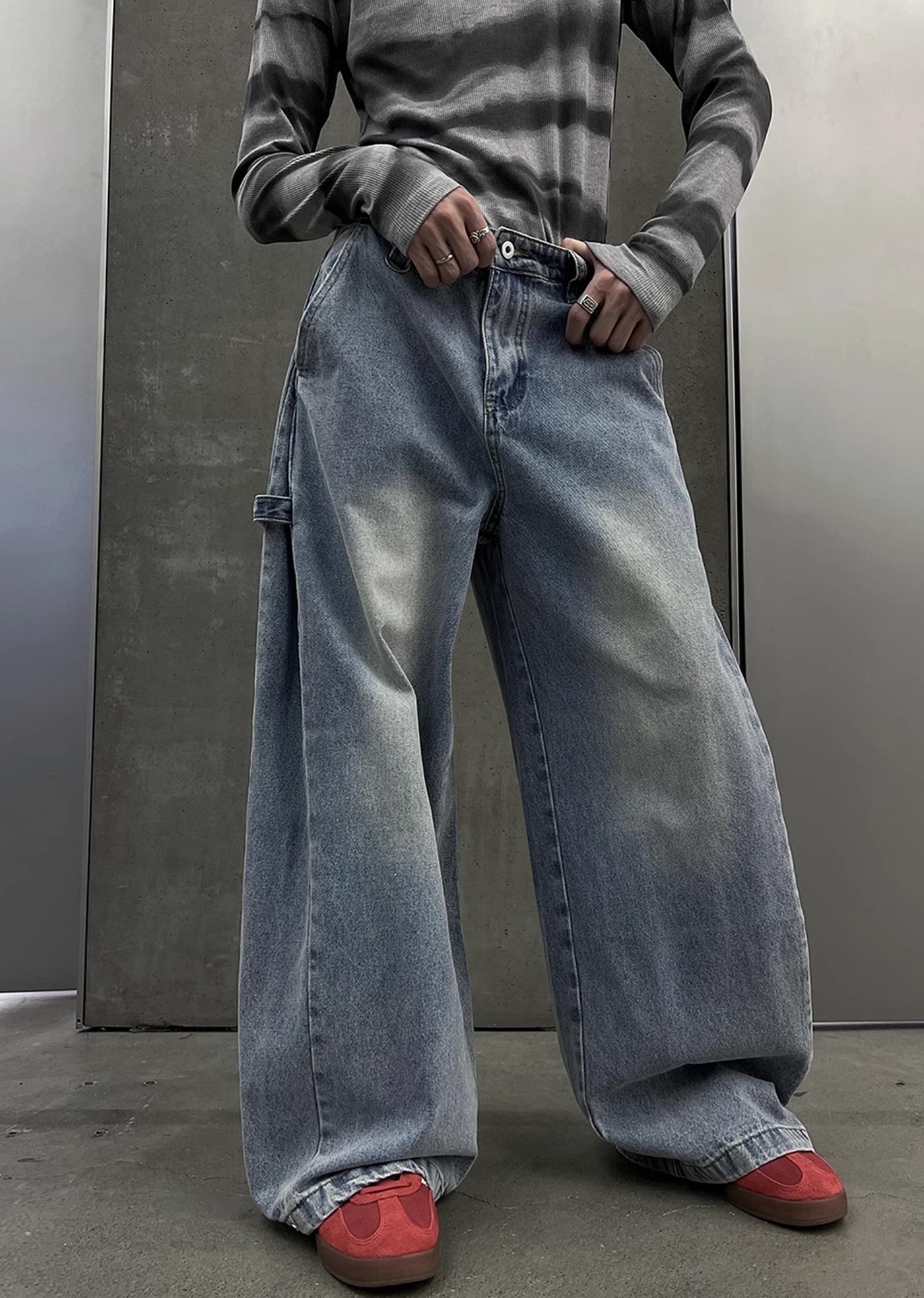 【SOULWORKER】Dull wash blue wide silhouette denim pants  SW0032